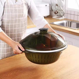 北欧轻奢风双层塑料沥水篮 大号圆形多用途洗菜篮 家用水果收纳篮