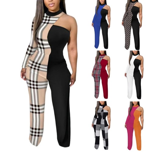 2023 spring and summer new European and American clothing cross-border Amazon AliExpress irregular trousers off-shoulder commuting jumpsuit