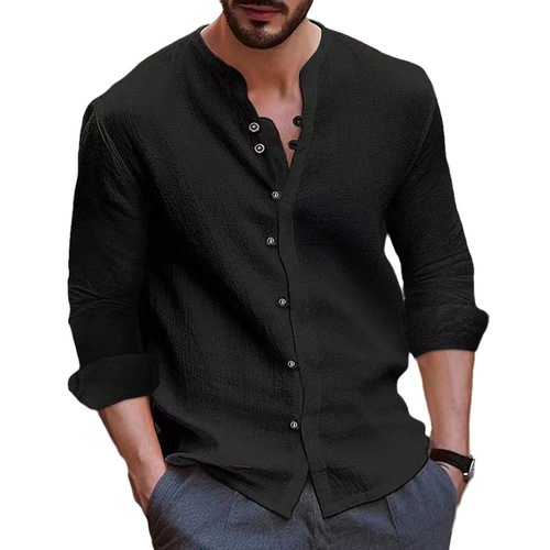 Autumn Amazon AliExpress Western Cross-border Men's Cotton Linen Loose Long-sleeve Shirt Versatile Retro Linen