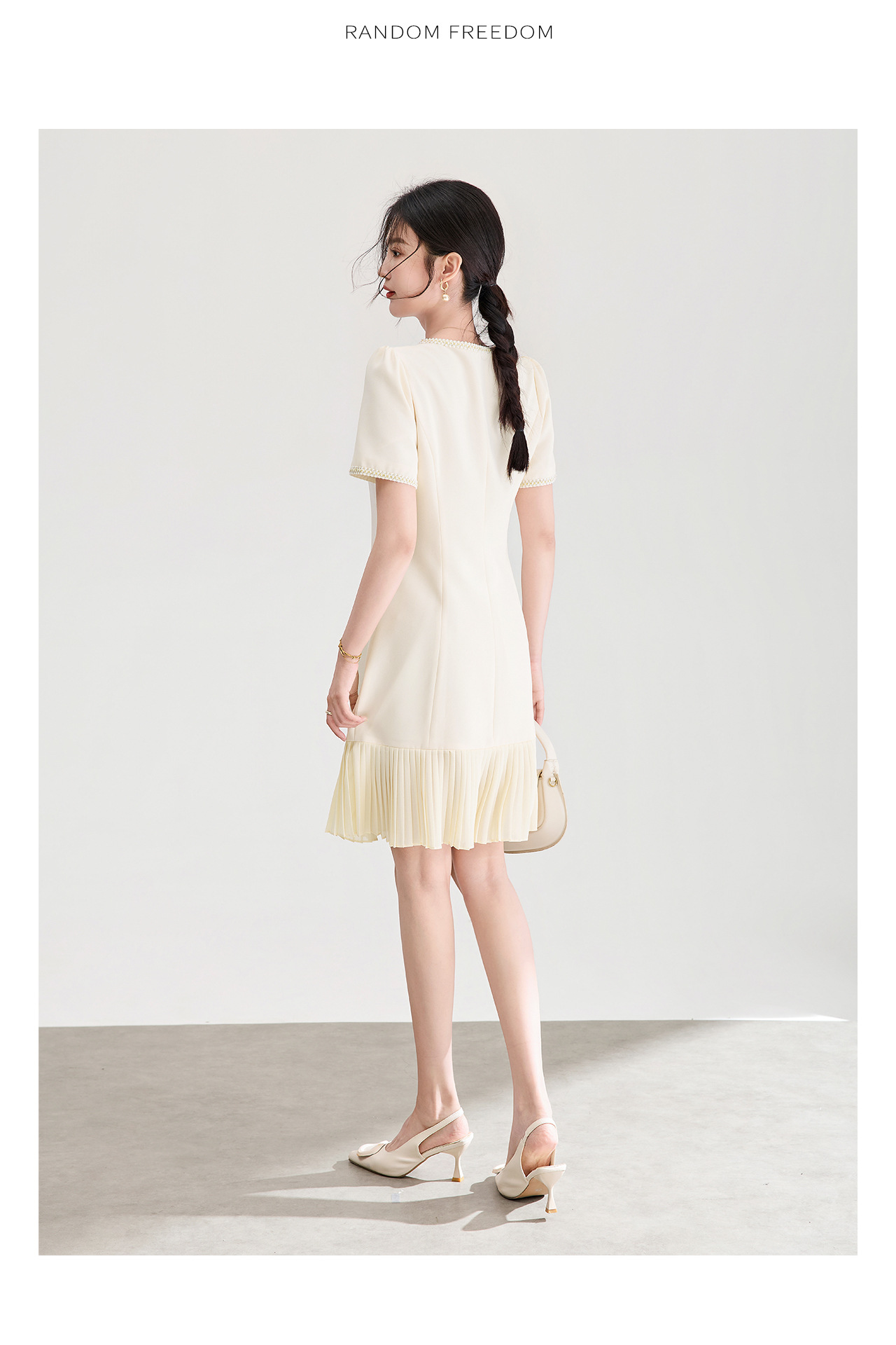 Đầm nữ cổ tròn tay ngắn thắt eo phong cách Chanel — màu đen chi tiết 15