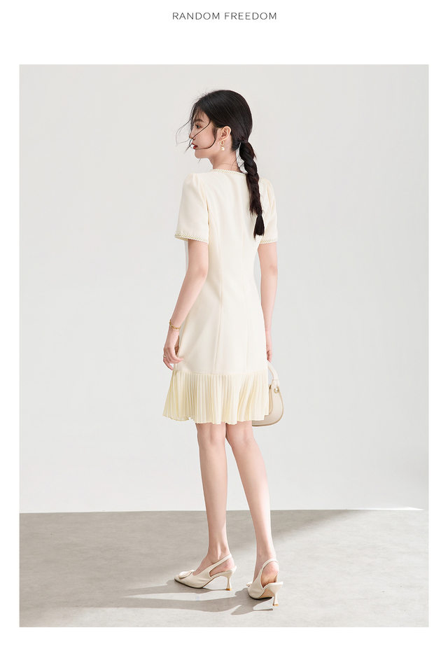 Đầm nữ cổ tròn tay ngắn thắt eo phong cách Chanel — màu đen chi tiết 15