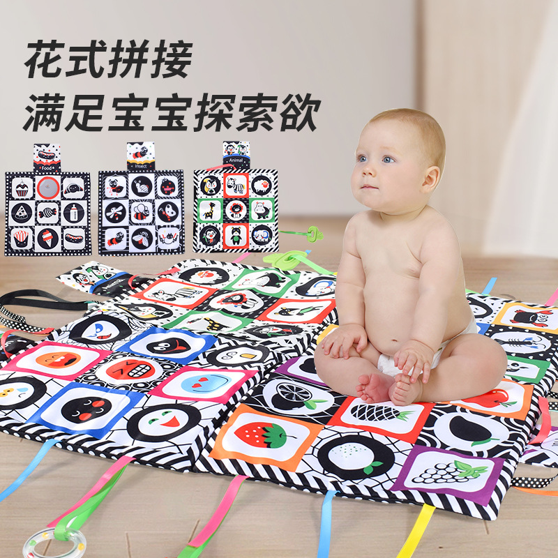 Bebé costura toalla cuadrada libro de tela Visual negro blanco rojo 0-1 años de edad infantil gateando juego estera educación temprana juguete libro de tela