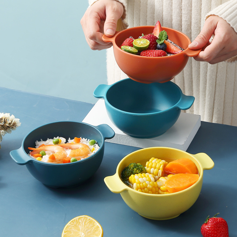 Baby Food Supplement Bowl with Double Handles, Cute Household Anti-Fall, Anti-Scald, Heat-Insulated Children's Tableware Soup Bowl Learning Bowl