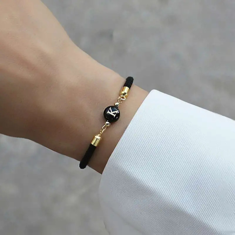 European and American Style Unisex Adjustable A-Z English Letter Bracelet Black Shell Gold-Plated Initial Letter Bracelet European and American Style Unisex Adjustable A-Z English Letter Bracelet Black Shell Gold-Plated Initial Letter Bracelet