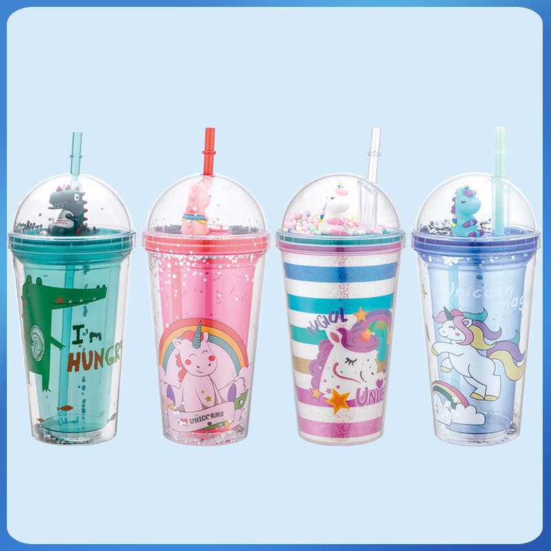 Taza de agua de paja de plástico de doble capa de color degradado transfronterizo AS/PS480/600ml con taza de regalo de café