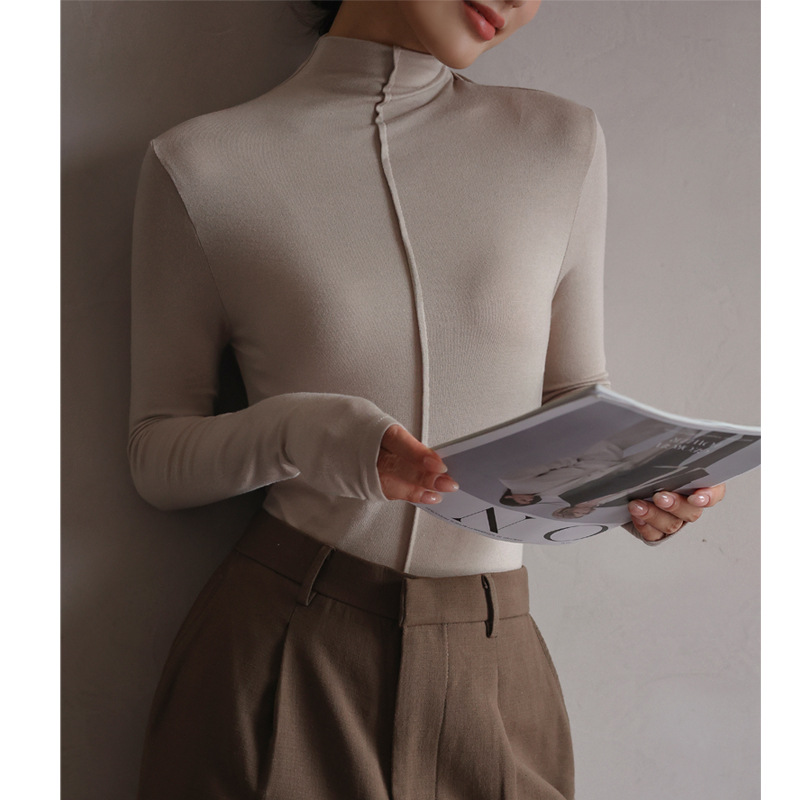 Q Feng Color ropa de fondo Otoño e Invierno Modal medio cuello de tortuga camisa de fondo de mujer de manga larga Top ajustado