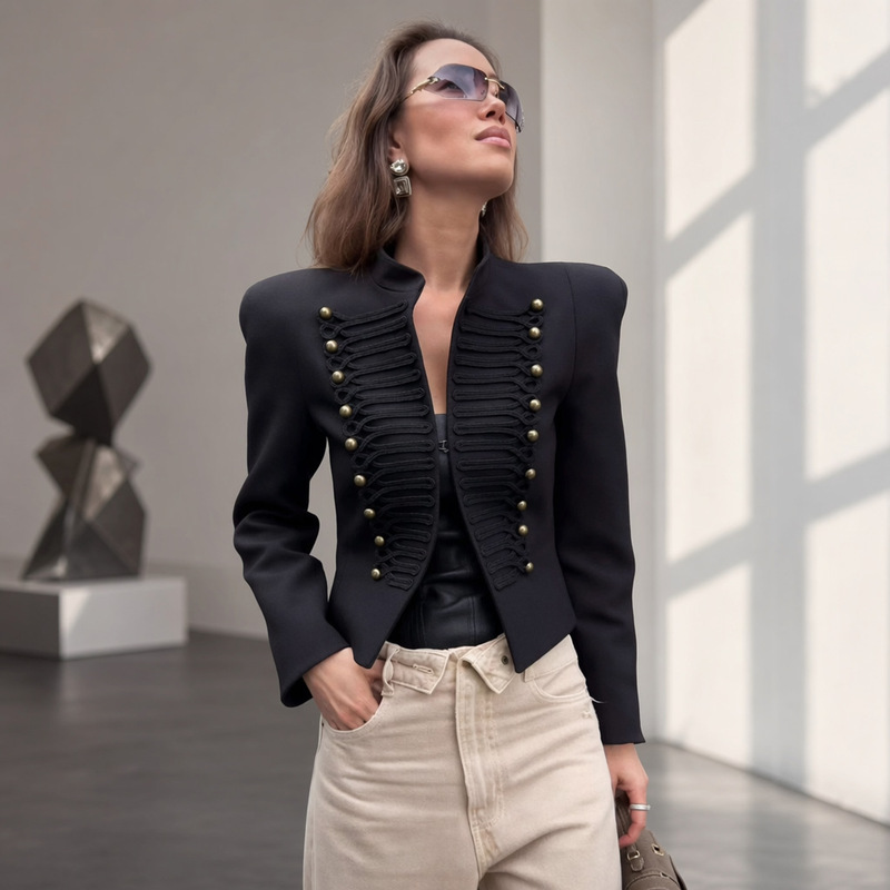 Za Stylish Commuter Women's Jacket 2026 Spring Stand Collar Patchwork Button Coat for Women Za Stylish Commuter Women's Jacket 2026 Spring Stand Collar Patchwork Button Coat for Women