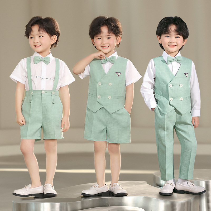 Boys' Suit Vest Set Summer Style British Children's Flower Boy One-Year-Old Formal Dress for Young Children Hosts and Runway Performances