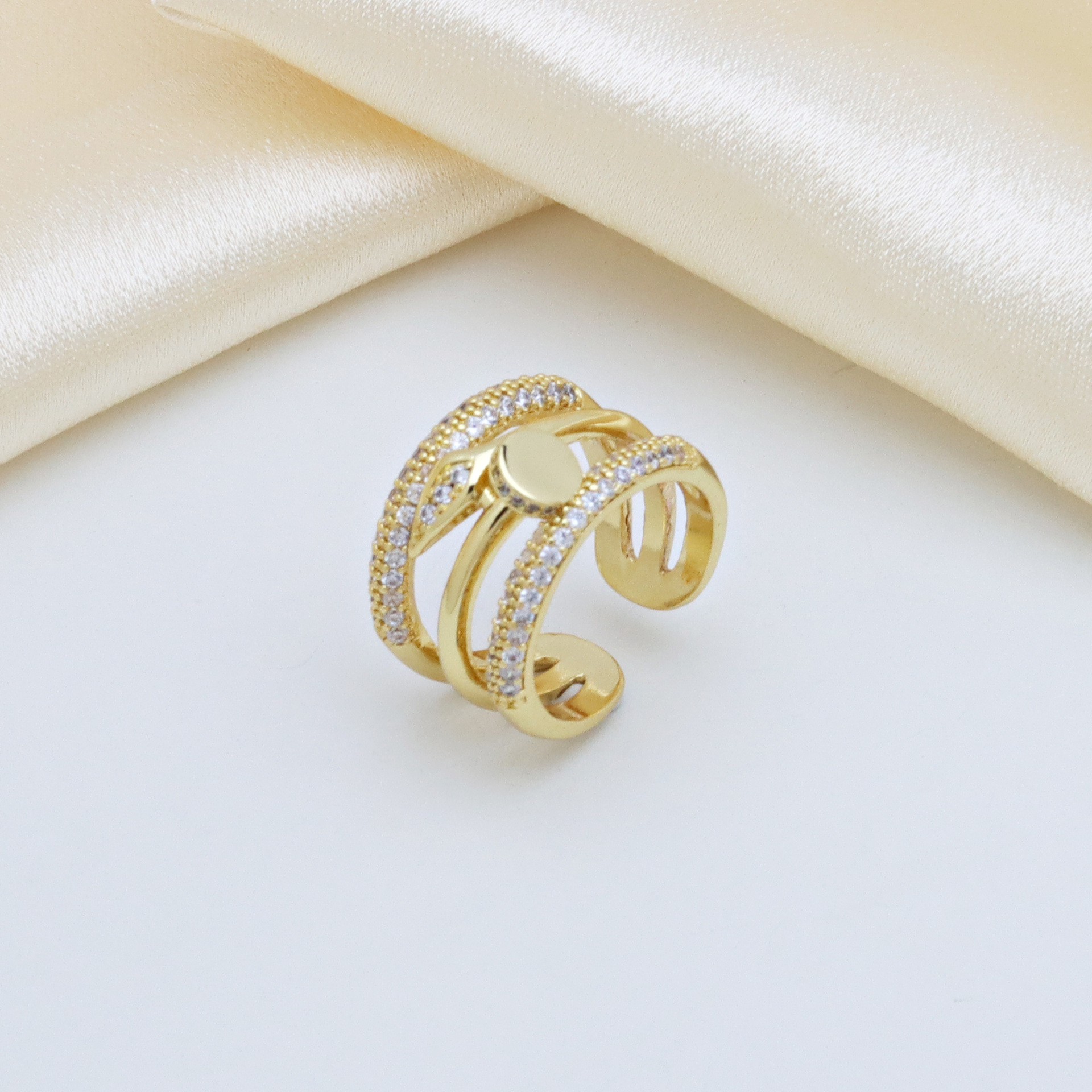 Zircon Inlay Material Copper Geometric Zircon Open Rings