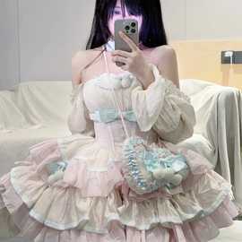 甜美lolita洛丽塔公主裙女2024春新款收腰显瘦蓬蓬连衣裙