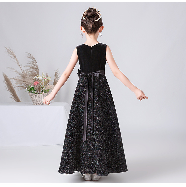 Vestido de cerimónia sem mangas com brilho para menina preto_voghion.com