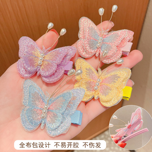 Children kids Girls Chinese Hanfu Princess fairy Headdress chinese folk dance hair accessories embroidery butterfly hairpin bang side clamp