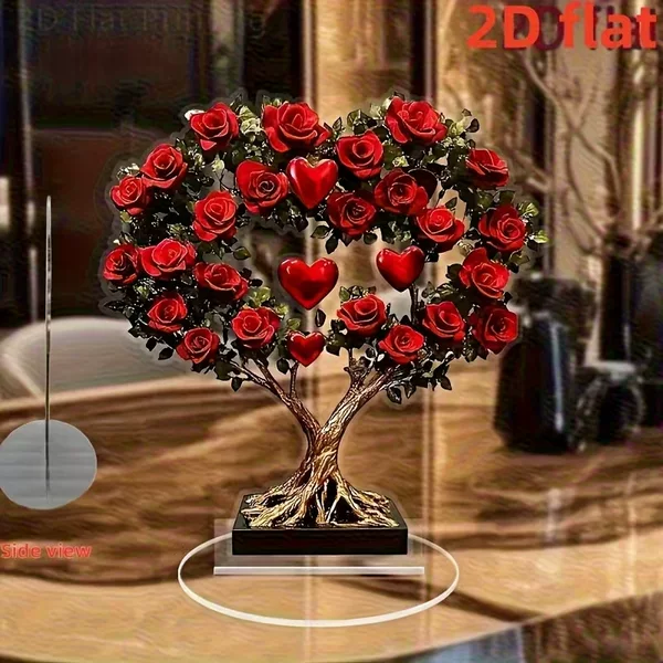 Cross-Border 2026 Valentine's Day Acrylic Standee Decoration 2D Flat Heart-Shaped Rose Wreath Wedding Decoration Gift