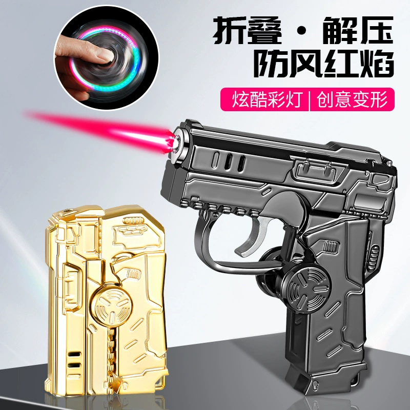 Qunhao 705A новый деформированный складной декомпрессионный зажигалка ветрозащитный красный пламя крутой цветной фонарь пистолет гироскоп ветрозащитный