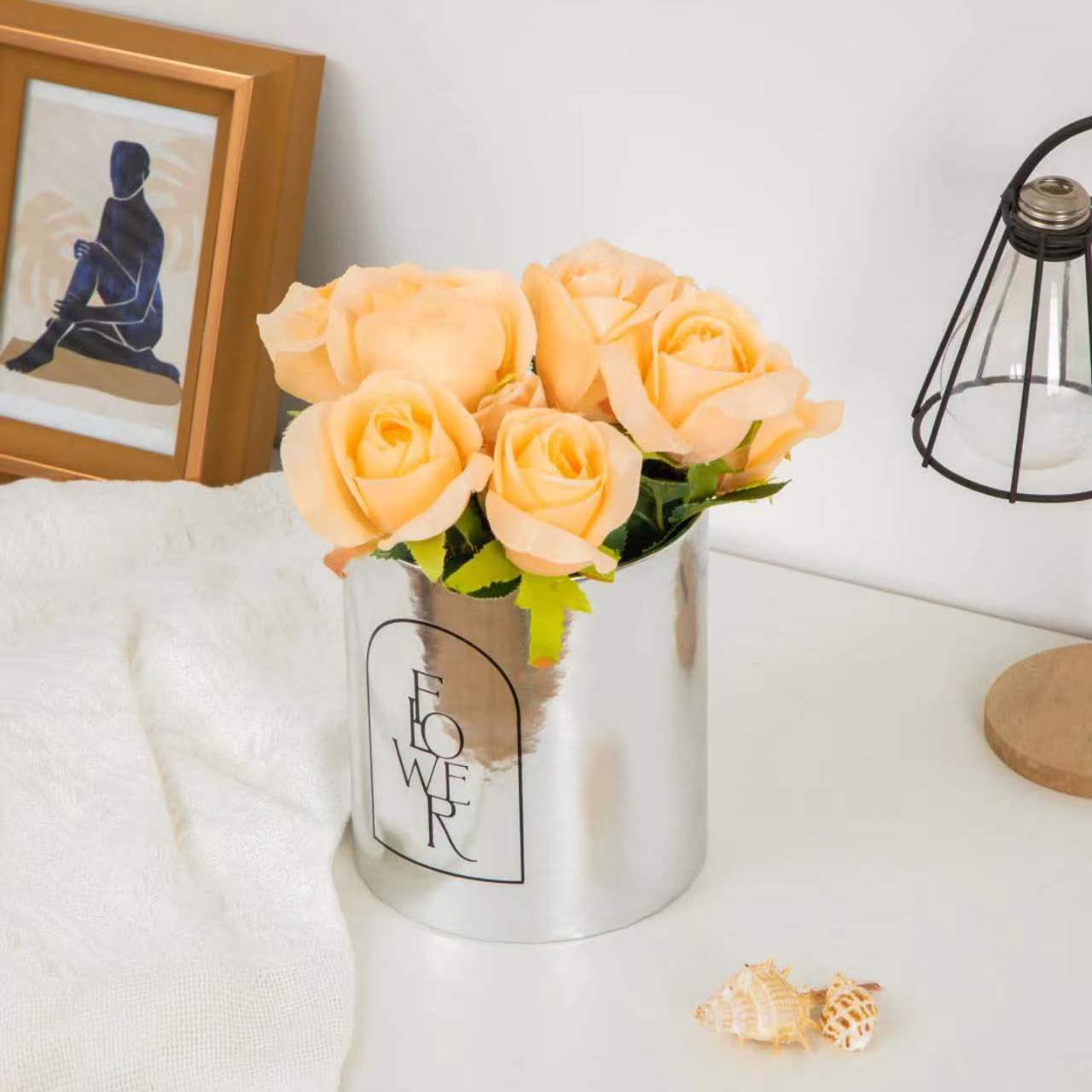 Espejo plata amor puerta abrazo cubo flor cubo blanco sin tapa tamaño pequeño flor floral caja de regalo caja de arreglo floral al por mayor