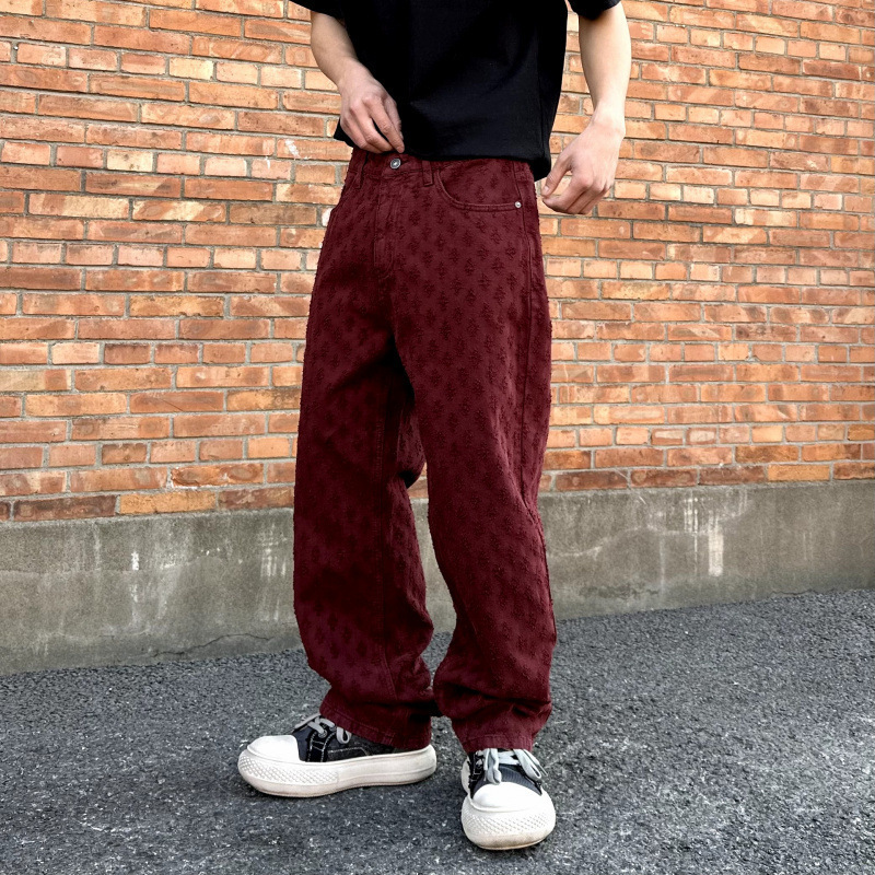 New Trendy Brand Loose Straight Ankora Red Washed Jeans for Men