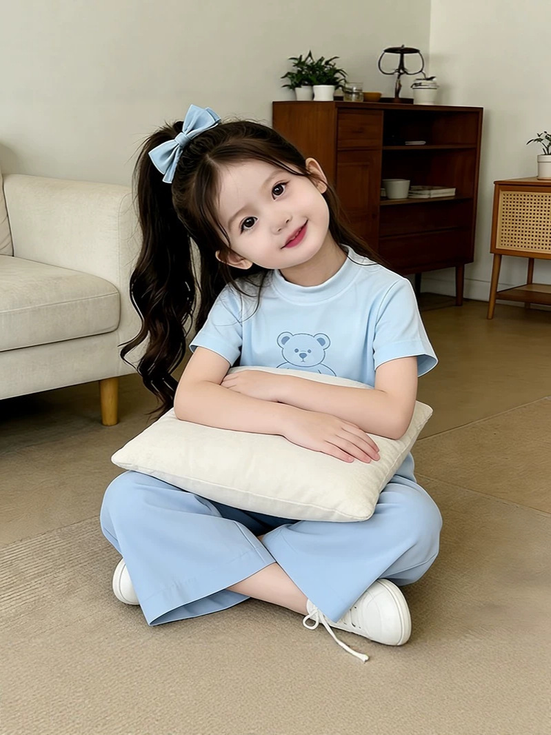 Summer thin sleeves for leisure, set, children's trousers, T-shirt, summer clothing, with short sleeve 5