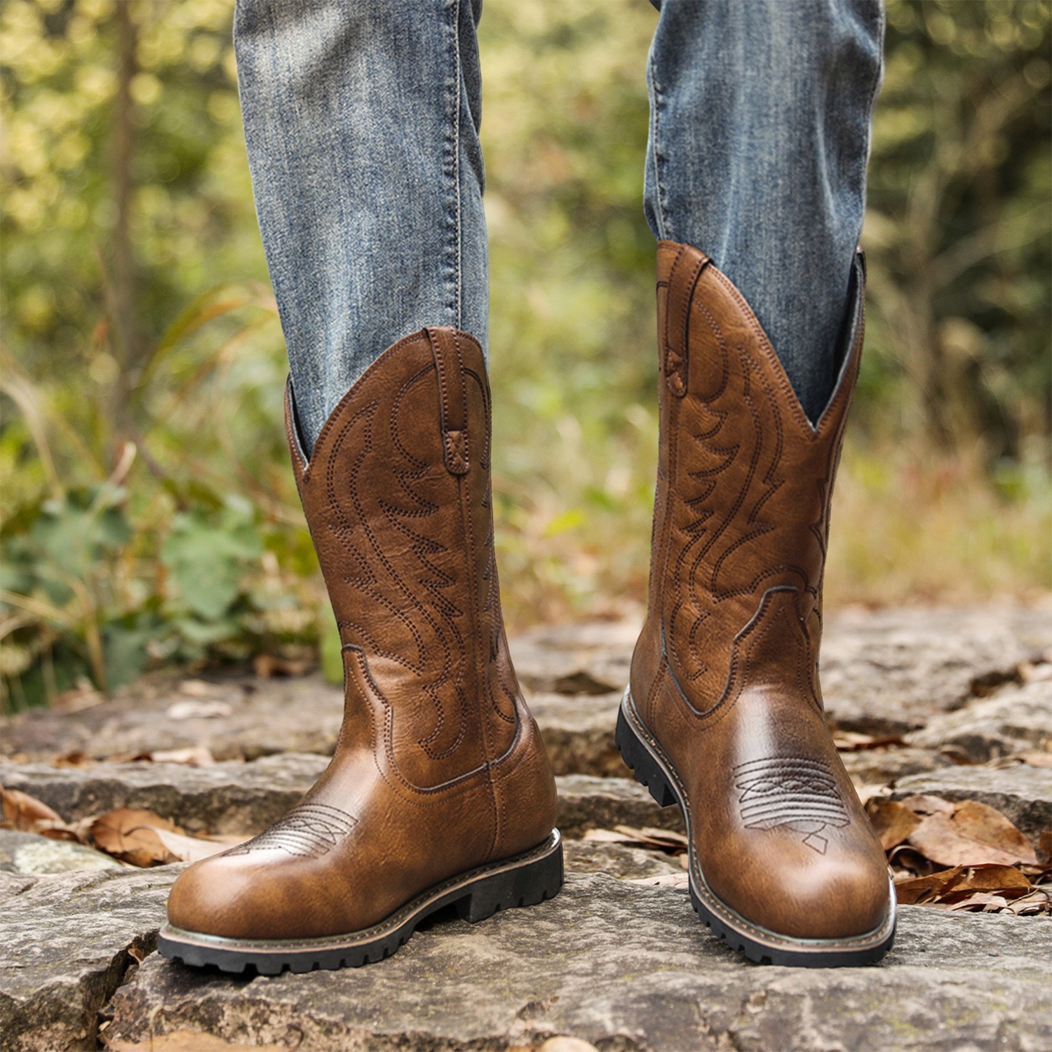 Aorixin Cross-Border 6091 Retro Long Boots Cowboy Boots Embroidered Round-Toe Western Boots in Stock for Quick Shipping