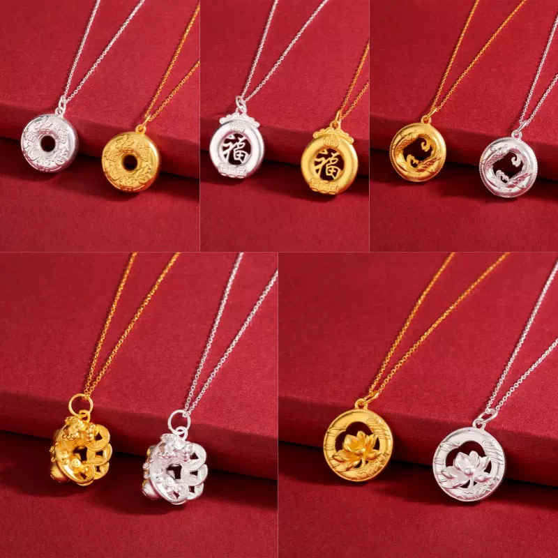 S999银3D硬银年年有余福气平安扣吊坠古风新中式复古DIY貔貅项链