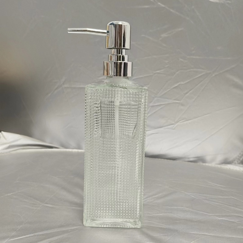 El fabricante suministra 420ml de desinfectante de manos, botella de vidrio transparente de color de patrón vertical cuadrado, botella de desinfectante de manos, vidrio