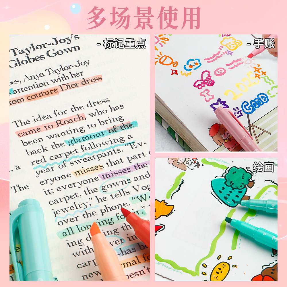 Morandi juego de resaltadores de dos cabezas, marcadores de estudiantes, resaltadores de marcado, protección ocular, marcadores de pintura de cuentas de mano