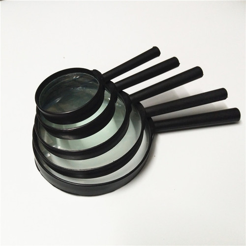 Magnifying glass with plastic handle, hand-held straight handle, black frame, glass resin, two-yuan wholesale gift accessories, factory direct sales
