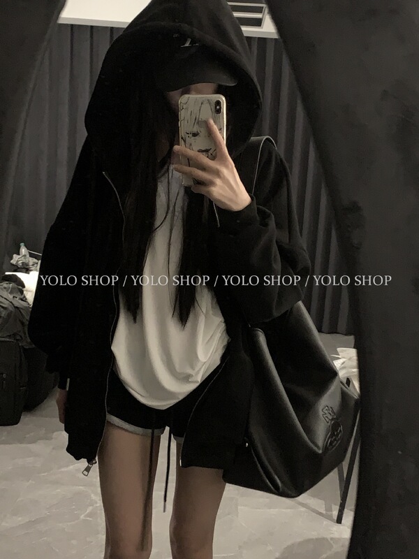 YOLO SHOP店主挚爱  慵懒风宽松连帽卫衣开衫外套女春夏重磅上衣|undefined