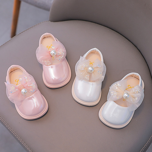 Baby girl square mouth single shoes 2024 spring Korean version bow princess small leather shoes white toddler shoes one piece drop shipping
