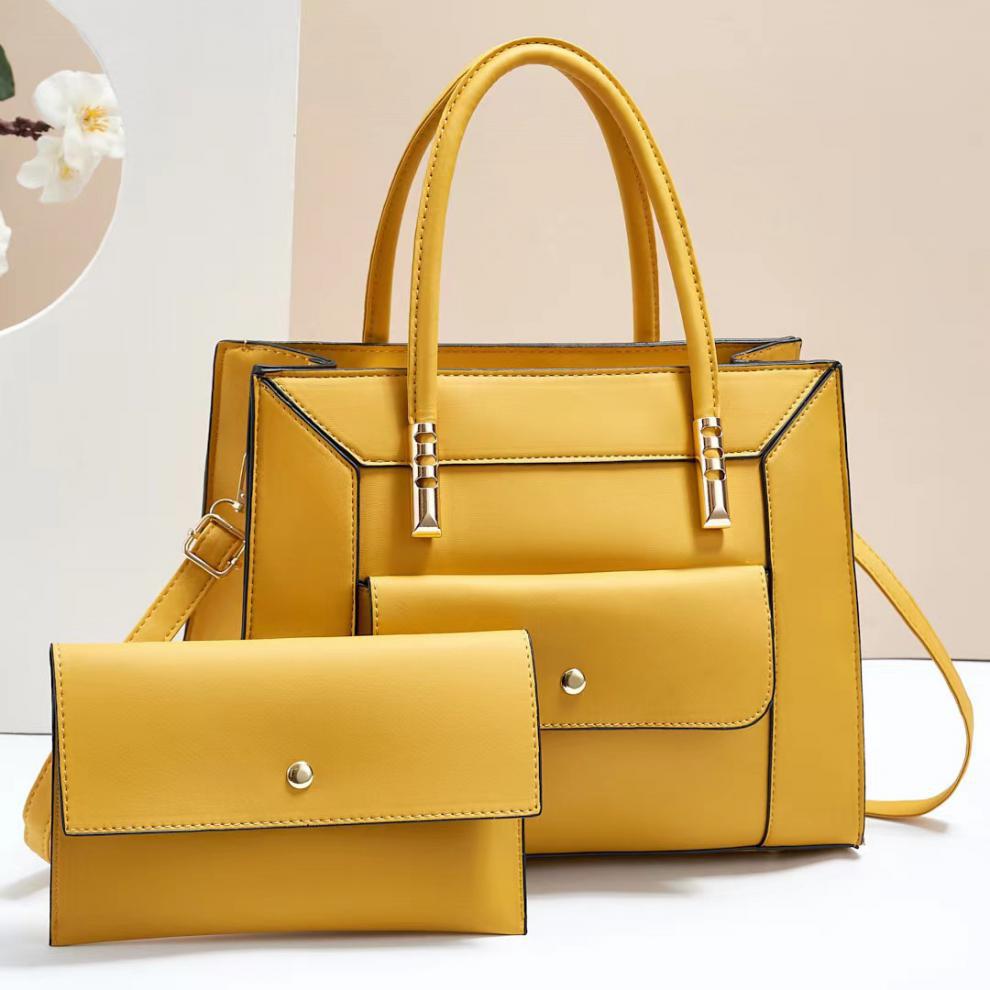 Square Shape Large Size Women's Large Pu Leather Solid Color Vintage Style Classic Style Square Zipper Bag Sets