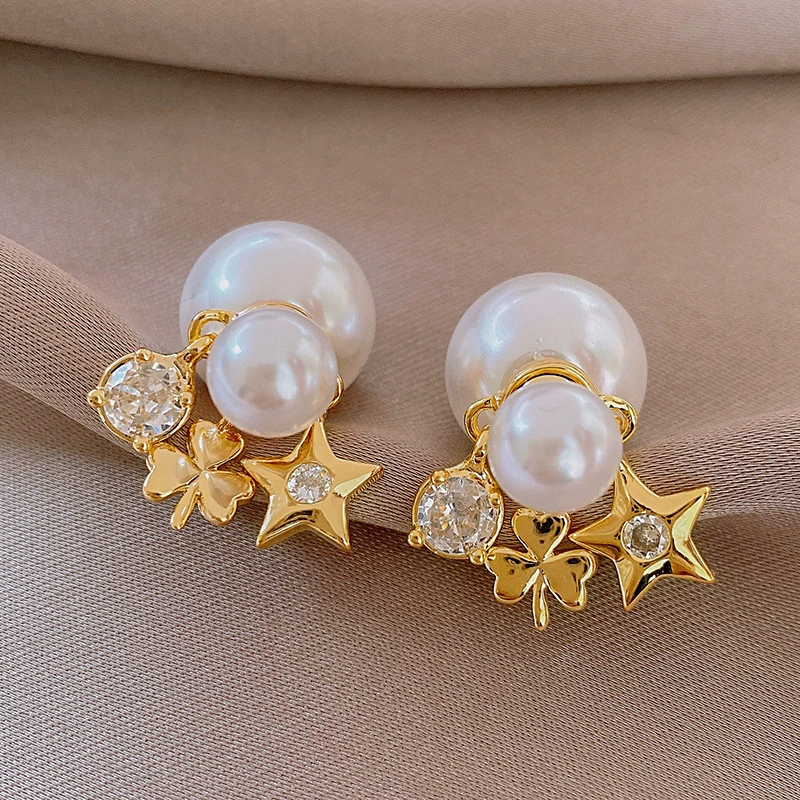 Серебряная игла, белый цирконий, модные милые серьги из жемчуга, цветок, французский стиль