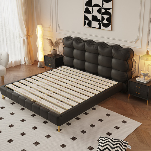 Italian light luxury leather cloud bed modern simple bed master bedroom wedding bed internet celebrity puff single and double high box storage bed