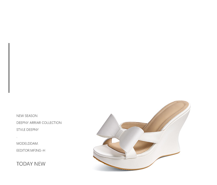 Sandal cao gót nữ quai chéo đế xuồng phong cách Trung cổ, nơ trang trí, gót 8 cm — Màu đen, Màu trắng sữa chi tiết 7