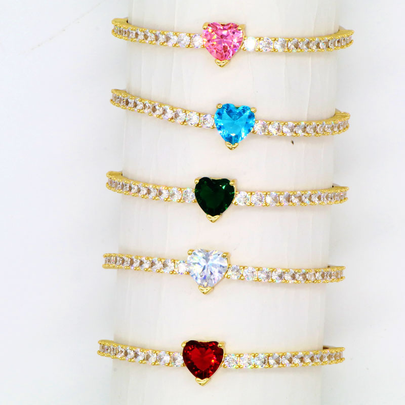 Fashion Heart Shape Copper Inlay Zircon Bangle 1 Piece