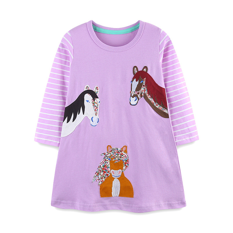 Europa y América de moda falda de niños otoño nuevo vestido de niñas de cuello redondo bordado de algodón de punto falda de mangas largas