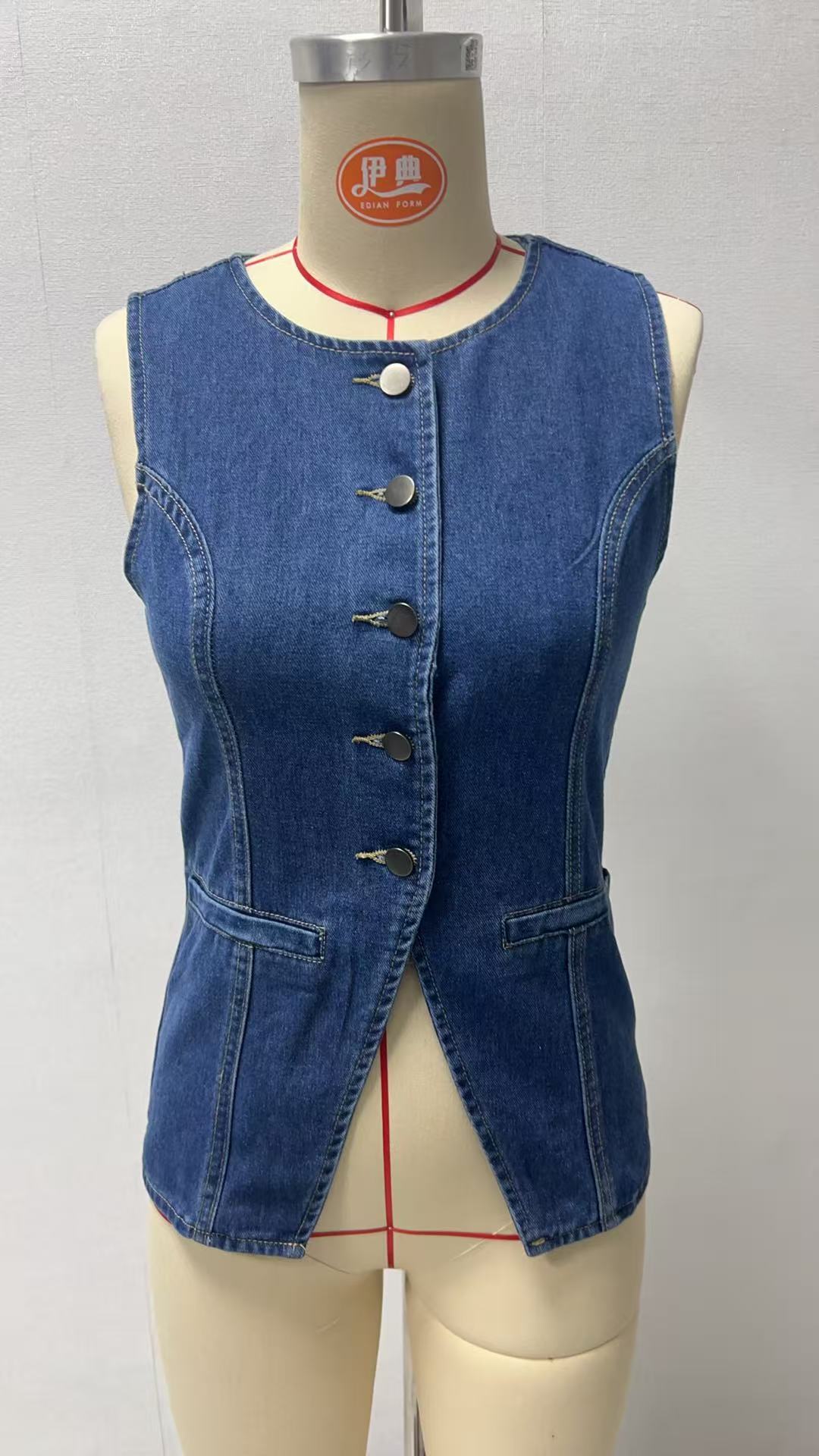 262g Weight Sleeveless Sleeve Length Single Breasted Placket Type Polyester, Denim Fabric Type Regular Top Length Vest Tops Type Holiday, Travel, Daily Occasion Round Neck Neckline Slim Fit Type Solid Color Pattern Summer Season Women's Gender Streetwear Style Wholesale Women's Streetwear Solid Color Sleeveless Tank Tops 1