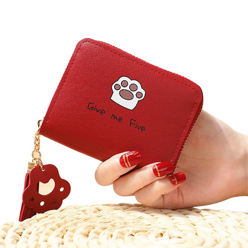 Mini bolsillo corto pequeña cartera estilo coreano borla de dibujos animados estudiante monedero nuevo titular de la tarjeta de mano de las mujeres todo-juego