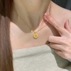 新款拉丝四叶草项链女高级感轻奢小众设计简约百搭锁骨链一件代发