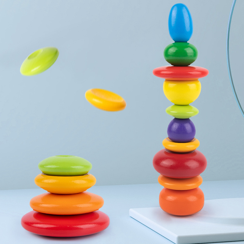 Weiweihu niños transfronterizos 4 ~ 6 bloques apilados de bricolaje de colores del arco iris, entrenamiento de coordinación ojo-mano, juguetes de piedra blanda de ganso