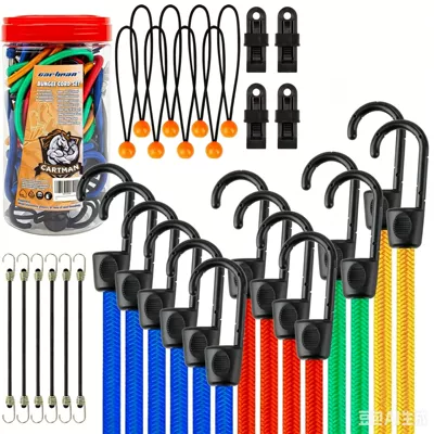 Amazon's Best-Selling High-Elastic Round Rubber Bungee Cord Motorcycle Luggage Rope Binding Strap 32-Piece Bucket Set