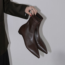 法式短靴女粗跟方头酒红色磨砂羊皮秋冬季高级感新娘婚鞋高跟女靴