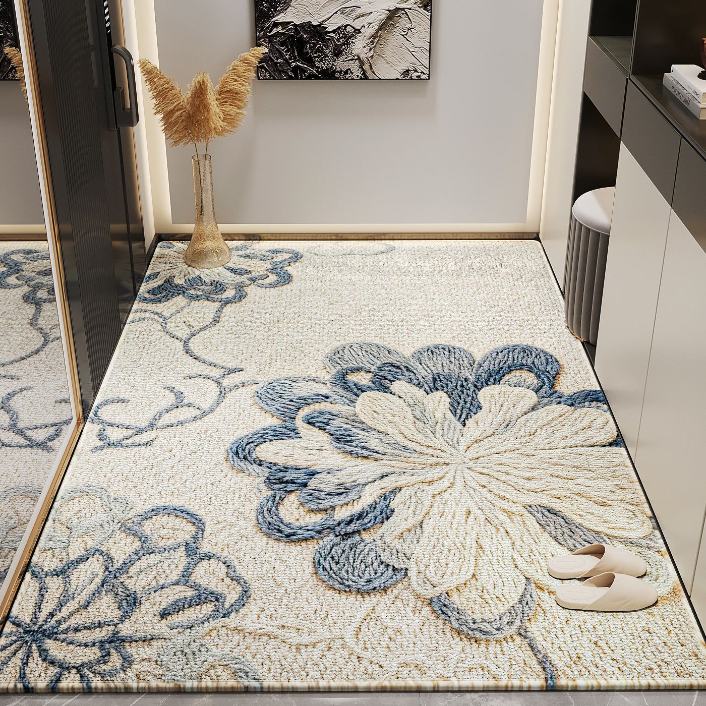 Almohadilla de suelo de alta gama para entrar en la puerta, almohadilla de puerta de entrada, alfombra de flores grandes para el hogar, almohadilla antideslizante para la puerta de alta sensación sucia image 8