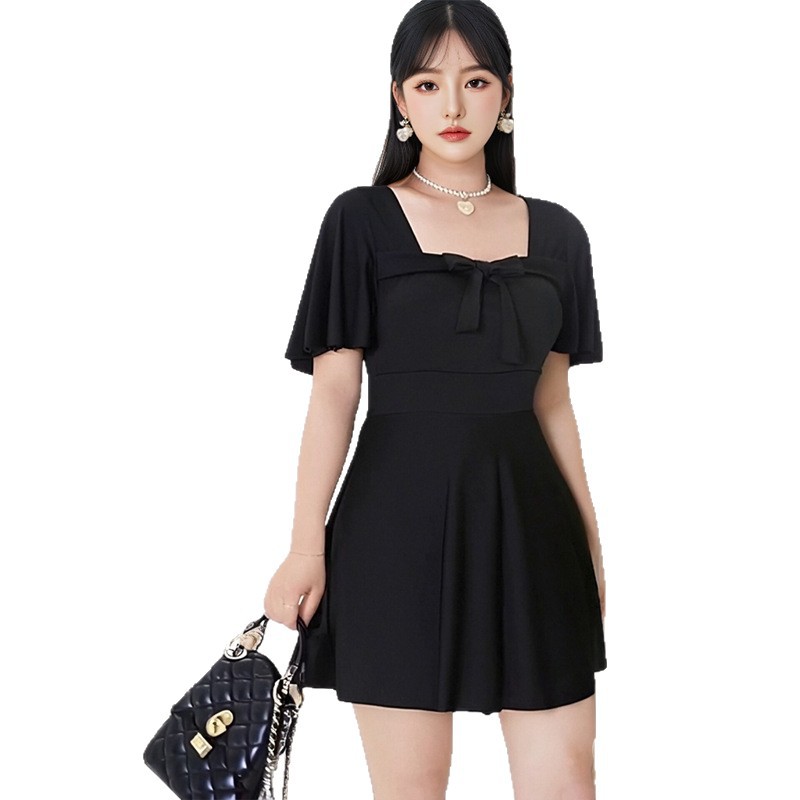 Nuevo traje de baño para mujer, talla grande, gordo mm, conservador, delgado, que cubre la carne, vestido negro de una pieza con sentido de alta calidad, traje de baño de aguas termales para mujer al por mayor