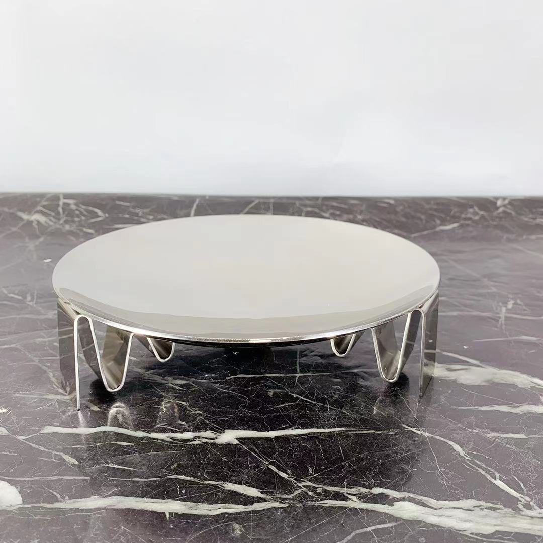 现代简约欧式不锈钢银色圆形果盘托盘摆件样板房售楼处软装饰品