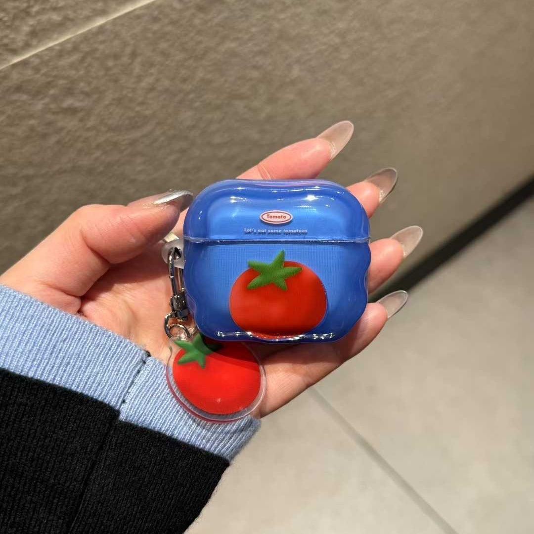 Tomate de fondo azul para airpods 4 generación 5 generación Apple Bluetooth auriculares estuche airpodspro3 estuche image 2