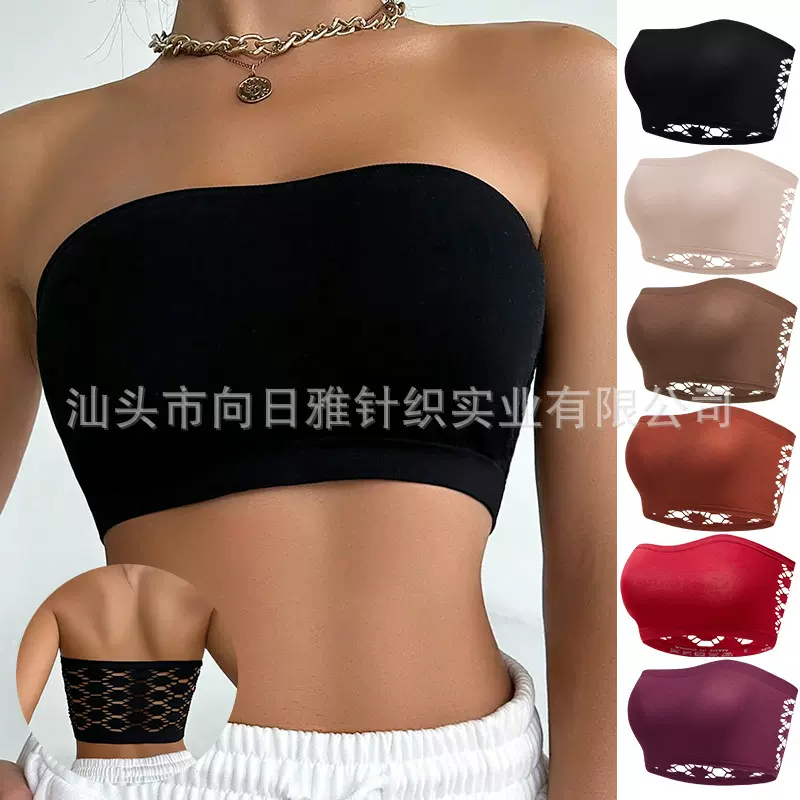 欧美跨境外贸纯色一字围裹胸内衣舒适TEMU专供镂空透气抹胸女批发