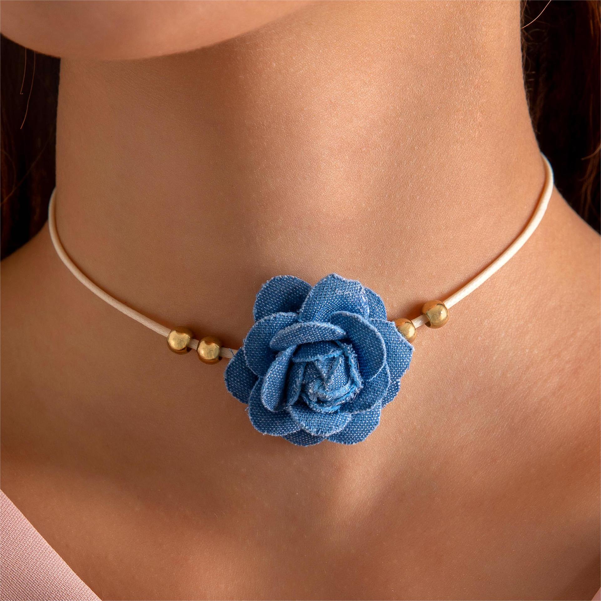 Collar de perlas de moda transfronteriza europea y americana collar de encaje blanco mariposa collar geométrico tela flor clavícula cadena