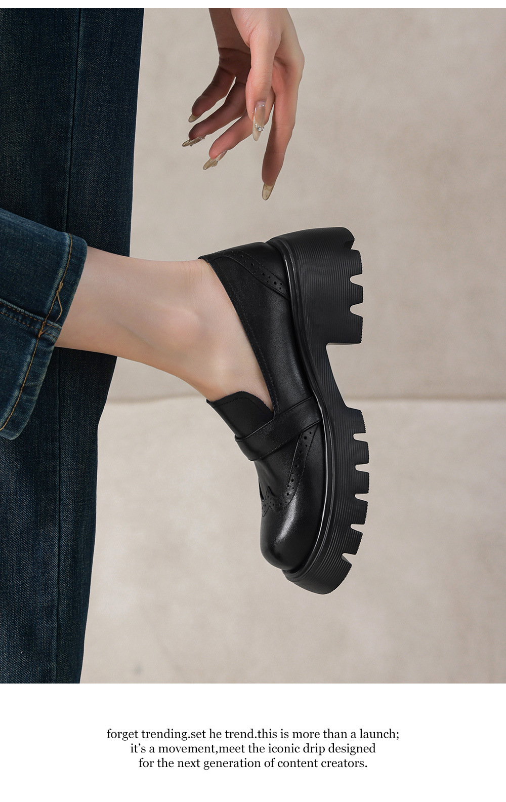 Giày loafer nữ đế xuồng phong cách Anh cổ điển, mũi tròn, gót cao nhỏ, họa tiết hoa sơn trà — màu nâu chi tiết 19