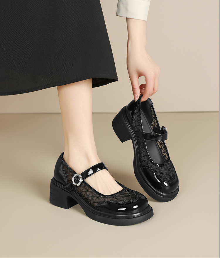 Giày Mary Jane nữ quai ngang gót thô kiểu Pháp, lưới thoáng khí đế dày — AW121 màu đen chi tiết 15