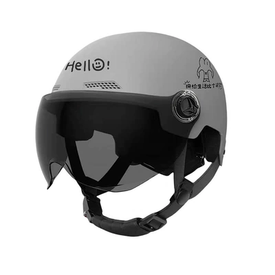 Electric Vehicle Helmet, Impact-Resistant, Sun-Proof Half, Motosiklet kaskı (dəbilqə) - 3c-certification-spring-and-summer-lucky-rabbit-cold-gray-short-tea-one-size-fits-all