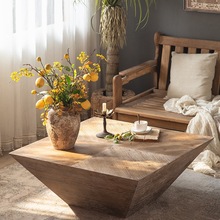 侘寂风复古做旧方形茶几小户型客厅北欧轻奢实木茶桌民宿酒店桌子